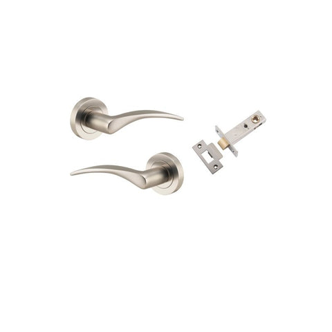 IVER Oxford Door Lever Handle On Round Rose | Passage Kit | 4 Finishes - Satin Nickel