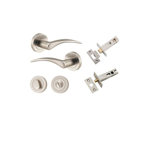 IVER Oxford Door Lever Handle On Round Rose | Separate Privacy Kit | 4 Finishes - Satin Nickel