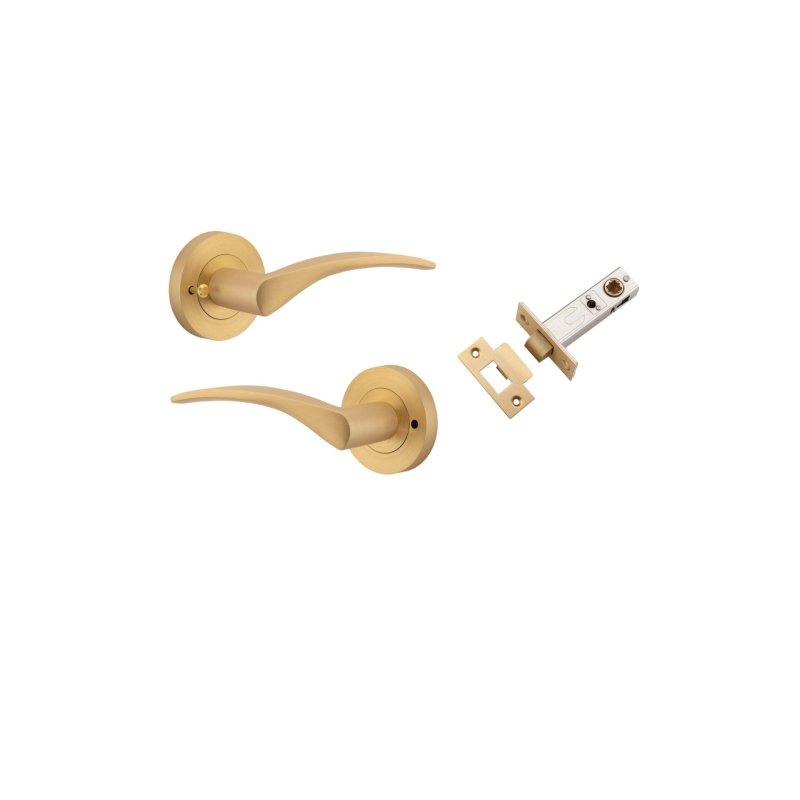 IVER Oxford Door Lever Handle On Round Rose | Inbuilt Privacy Kit | 4 Finishes - Brushed Brass