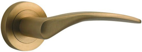 IVER Oxford Door Lever Handle On Round Rose | Passage Lever Set Only | 4 Finishes - Brushed Brass