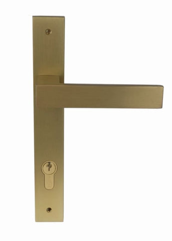 Builders Choice Long Plate Entrance Set (CC 85mm) Satin Brass 225x32mm ONLY LEVER SET - primehardware