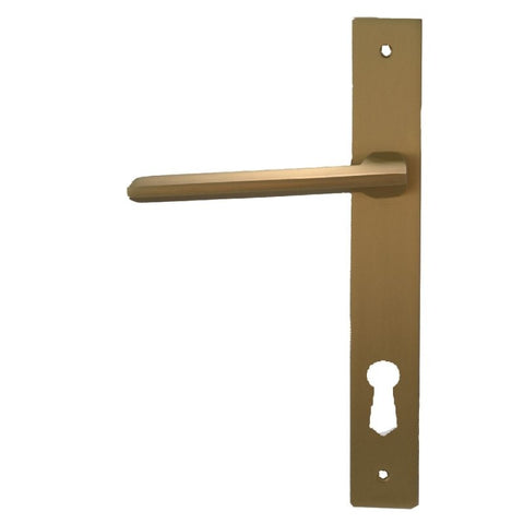 Builders Choice Long Plate Entrance Set (CC 85mm) Satin Brass 225x32mm ONLY LEVER SET - primehardware