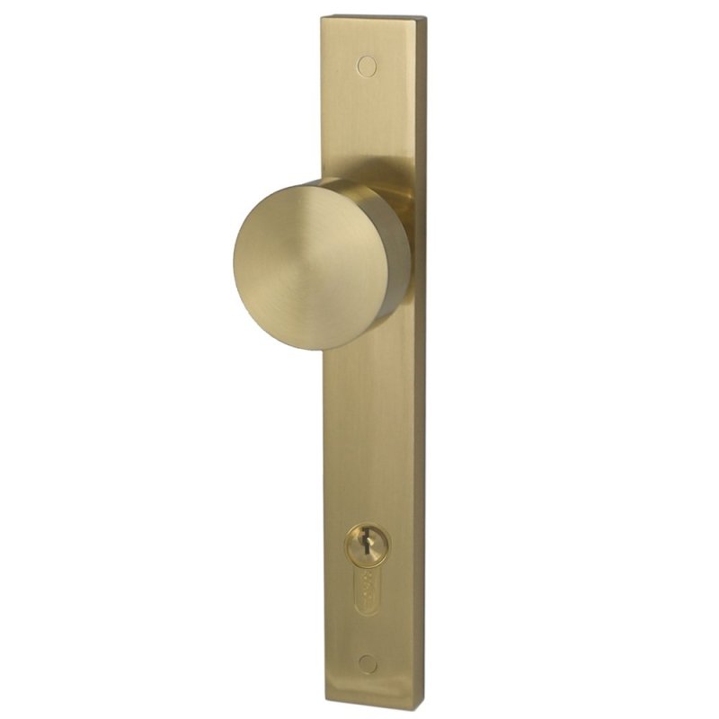 Builders Choice Designer Knob Set Satin Brass225mm Entry85mm  ONLY LEVER SET