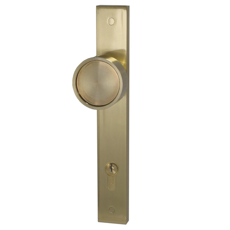 Builders Choice Designer Knob Set Satin Brass225mm Entry85mm  ONLY LEVER SET