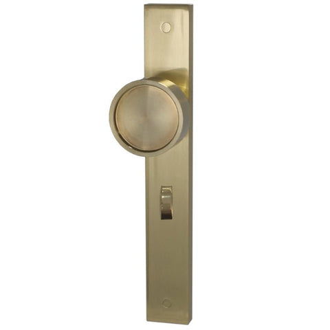 Brass door handle on a white background