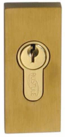Brass door lock with keyhole on a white background