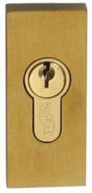 Brass door lock with keyhole on a white background