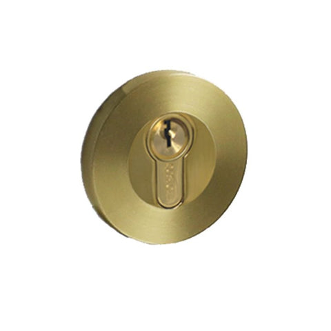 Brass door lock on a white background