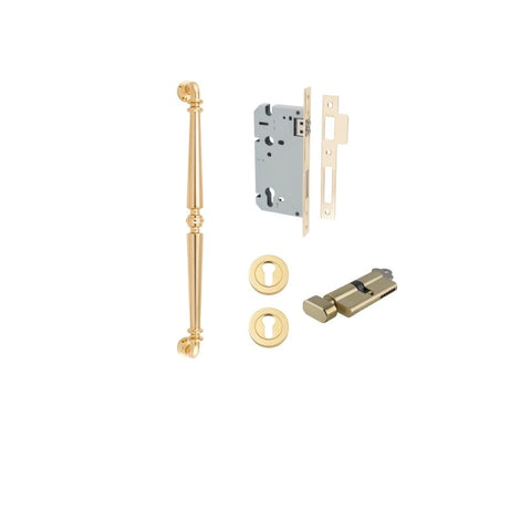 IVER Sarlat Door Pull Handle | 450mm Entrance Kit (Key/Thumb) - Polished Brass
