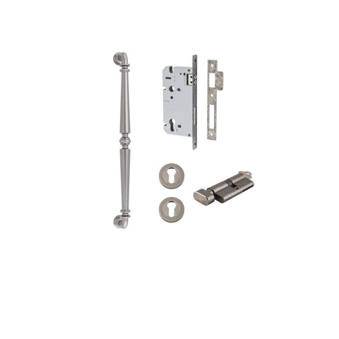 IVER Sarlat Door Pull Handle | 450mm Entrance Kit (Key/Thumb) - Distressed Nickel