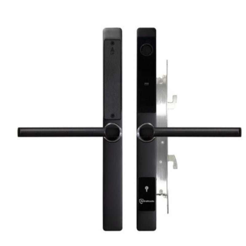 Black digital door lock on a white background