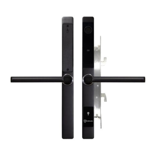 Black digital door lock on a white background