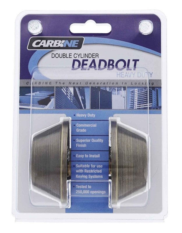 Carbine ALB series Double Cylinder Deadbolt, 60mm backset, C4 Keyed to Differ , Display Pack, Antique Brass - primehardware