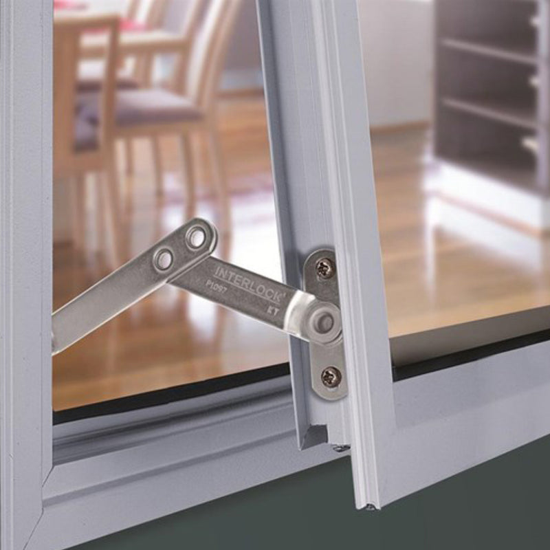INTERLOCK WINDOW STAY CASEMENT AWNING CHILD SAFETY STAINLESS STEEL PAIR P1097