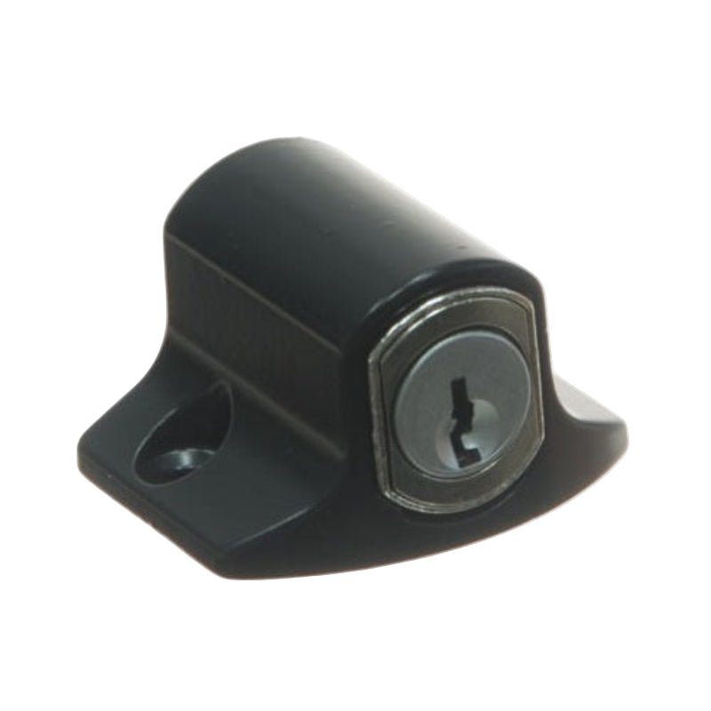 Black cabinet lock on a white background
