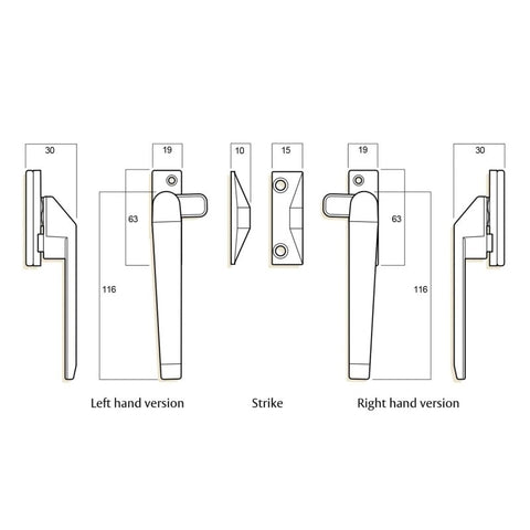 WHITCO WINDOW LOCK W227105 SC SERIES 25 RH CASEMENT FASTENER NON LOCKABLE - primehardware