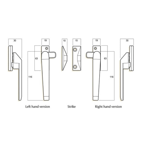 WHITCO WINDOW LOCK CHROME SERIES 25 RH CASEMENT FASTENER NON LOCKABLE W227108 - primehardware