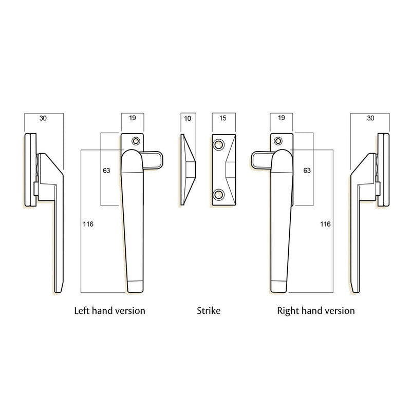 WHITCO WINDOW LOCK CHROME SERIES 25 RH CASEMENT FASTENER NON LOCKABLE W227108