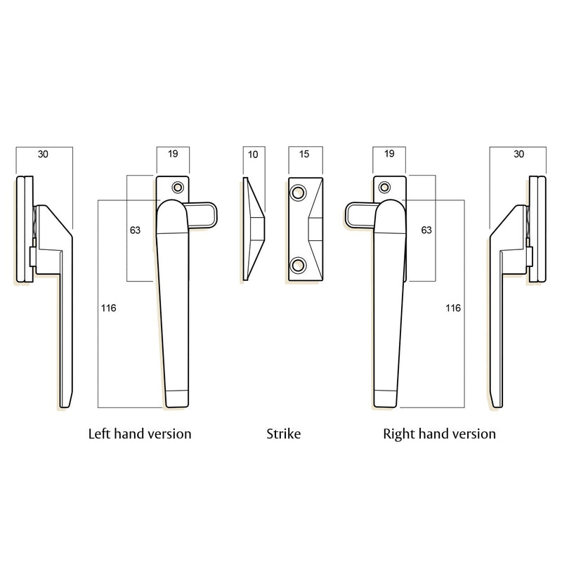 WHITCO W227217 WINDOW LOCK BLACK SERIES 25 LH CASEMENT FASTENER NON LOCKABLE