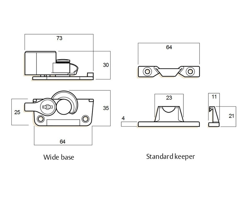 WHITCO WINDOW SASH LOCK WIDE BASE LOCKABLE POLISHED CHROME KEYED ALIKE W273608