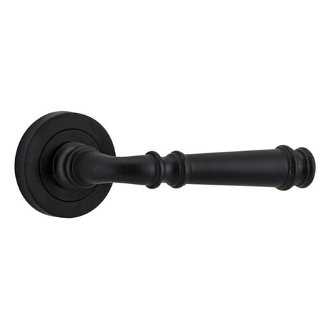 IVER Verona Door Lever Handle On Round Rose Pair | Lever Set Only | 9 Finishes - Matt Black