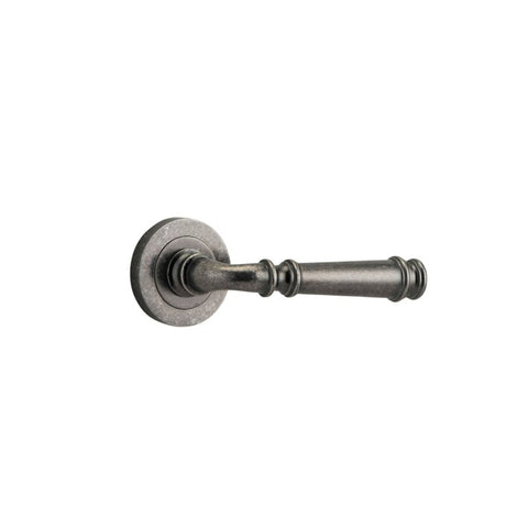 IVER Verona Door Lever Handle On Round Rose Pair | Lever Set Only | 9 Finishes - Distressed Nickel