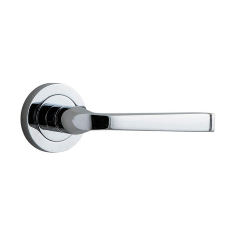 IVER Annecy Door Lever Handle On Round Rose Pair | Lever Set Only | 9 Finishes - Polished Nickel