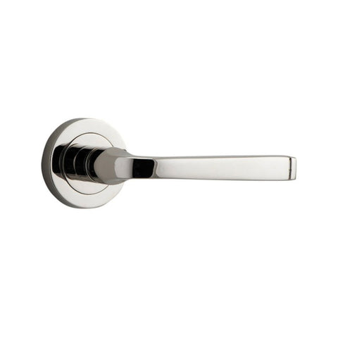 IVER Annecy Door Lever Handle On Round Rose Pair | Lever Set Only | 9 Finishes - Polished Chrome