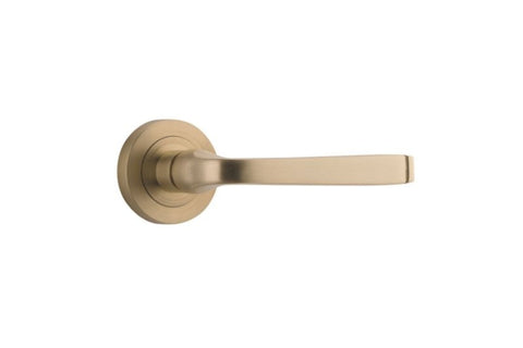 IVER Annecy Door Lever Handle On Round Rose Pair | Lever Set Only | 9 Finishes - Brushed Brass