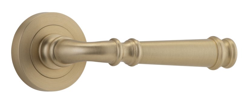 IVER Verona Door Lever Handle On Round Rose Pair | Lever Set Only | 9 Finishes - Brushed Brass
