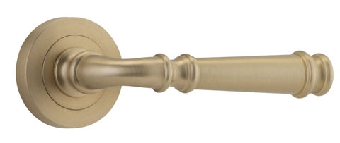 IVER Verona Door Lever Handle On Round Rose Pair | Lever Set Only | 9 Finishes - Brushed Brass