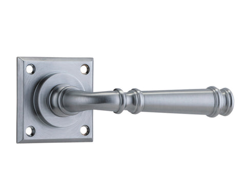 IVER Verona Door Lever Handle On Chamfered Square Backplate | Passage Lever Set Only | 3 Finishes - Brushed Chrome