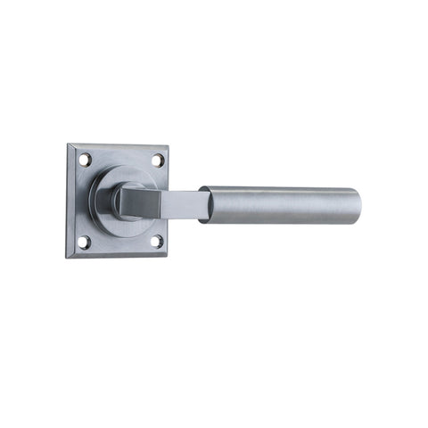 IVER Berlin Door Lever Handle On Chamfered Square Rose | Passage Lever Set Only | 7 Finishes - Brushed Chrome