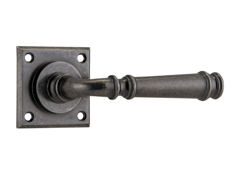 IVER Verona Door Lever Handle On Chamfered Square Backplate | Passage Lever Set Only | 3 Finishes - Rumbled Nickel