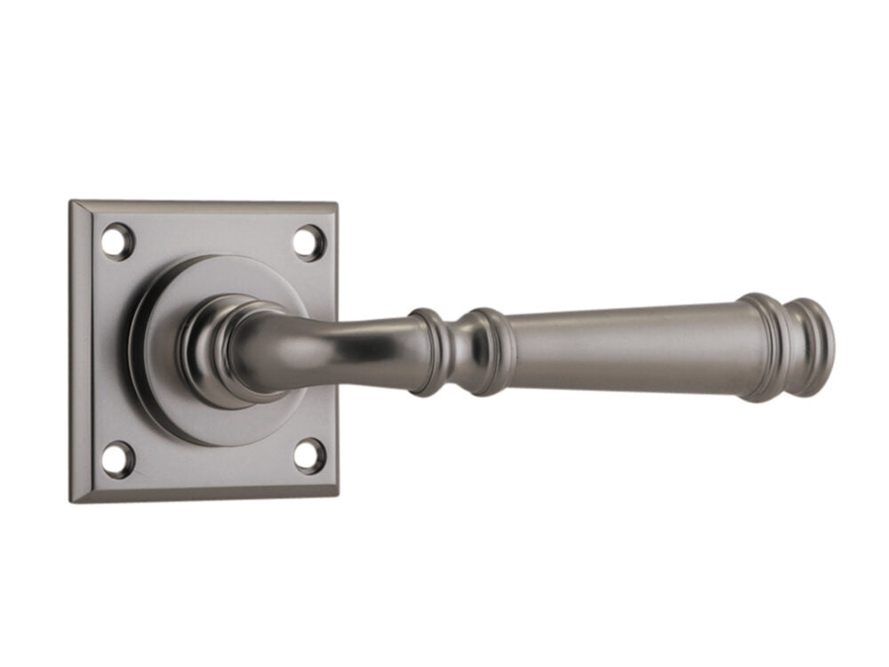 IVER Verona Door Lever Handle On Chamfered Square Backplate | Passage Lever Set Only | 3 Finishes - Standard