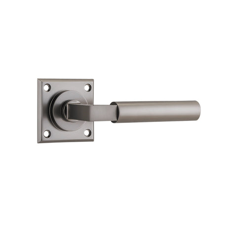IVER Berlin Door Lever Handle On Chamfered Square Rose | Passage Lever Set Only | 7 Finishes - Satin Nickel