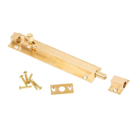 Scope Barrel Bolt Heavy Duty Brass Shoot With Screws Satin Brass EA - primehardware