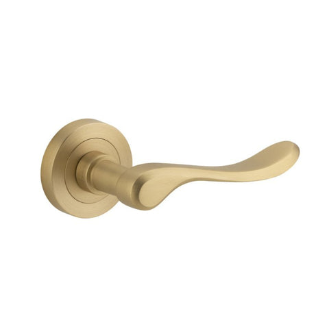 IVER Stirling Door Lever Handle On Round Rose | Passage Lever Set Only | 8 Finishes - Brushed Brass