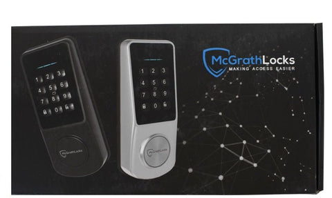 McGrath Locks electronic door locks on a branded packaging background
