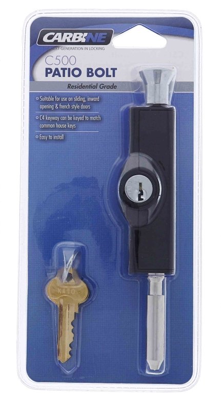 Carbine CBS C500 Wafer Patio Bolt, C4 Wafer Keyed Alike KA1, Display Pack, Black - primehardware