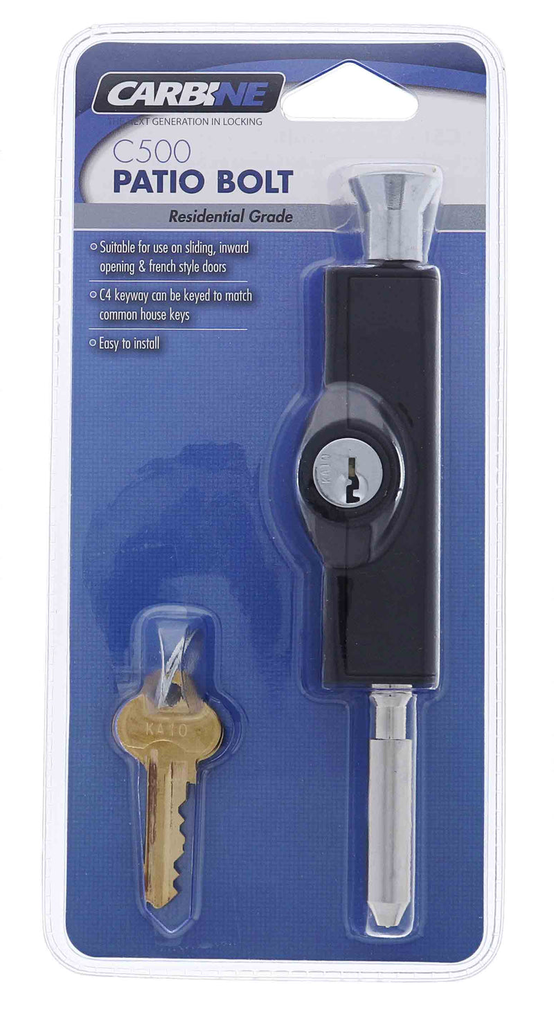 Carbine CBS C500 Wafer Patio Bolt, C4 Wafer Keyed Alike  KA1, Display Pack, Black