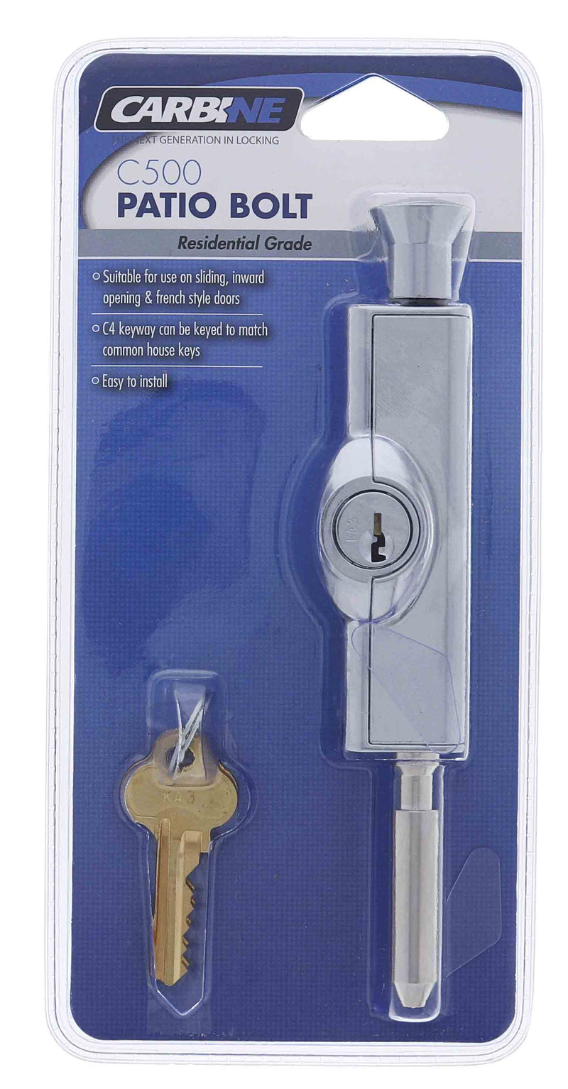 Carbine CBS C500 Wafer Patio Bolt, C4 Wafer Keyed Alike  KA1, Display Pack, Chrome Plate