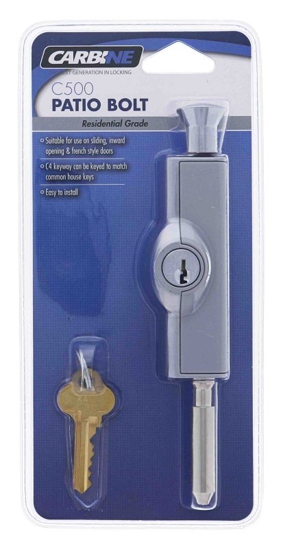 Carbine CBS C500 Wafer Patio Bolt, C4 Wafer Keyed Alike KA1, Display Pack, Silver - primehardware