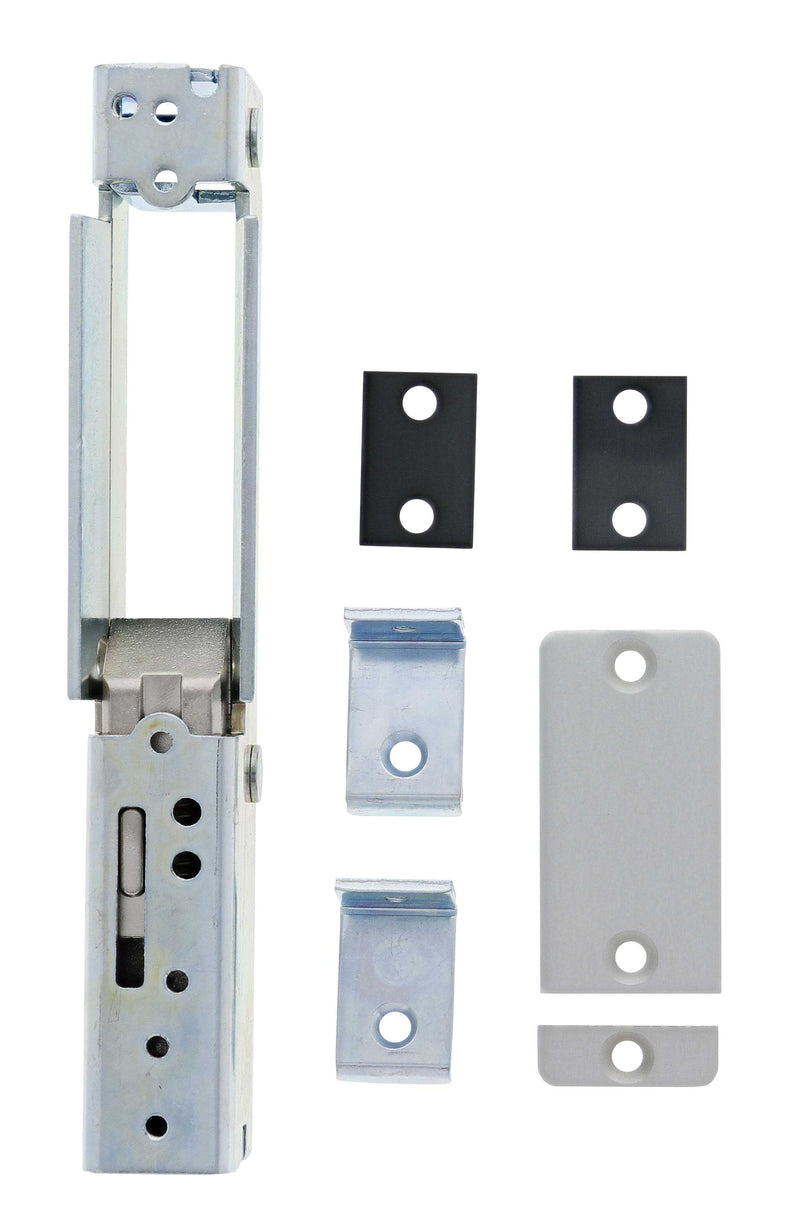Carbine Acrobat latching strike with aluminium face plate satin chrome