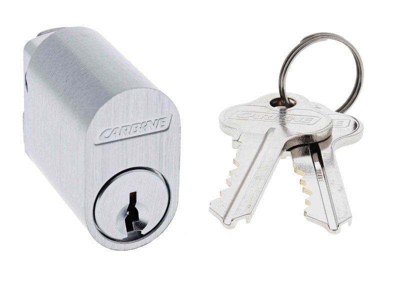 Carbine Oval Cylinder, 6 pin R Cam, C4 Keyed Alike KA1, Boxed, Satin Chrome - primehardware