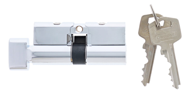 Carbine 70MM Euro Cylinder and turn Fixed Cam, 5 pin, TES5 Keyed to Differ, , Boxed, Satin Chrome
