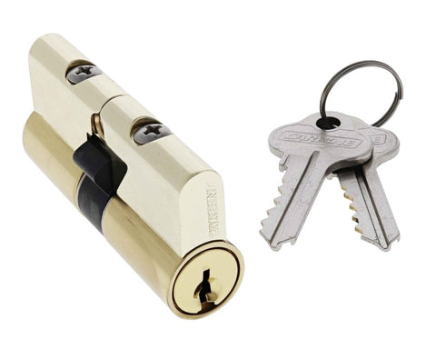 Carbine Euro Double cylinder Fixed Cam, 5 pin, C4 Keyed to Differ, , Boxed, Polished Brass - primehardware