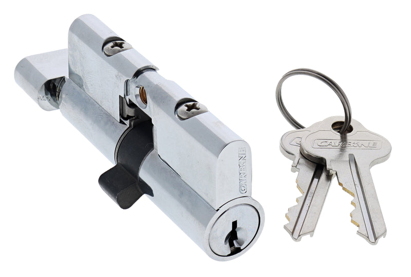 Carbine 70MM Euro Cylinder and turn Fixed Cam, 5 pin, C4 Keyed to Differ, , Boxed, Chrome Plate