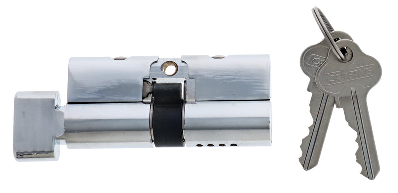 Carbine 70MM Euro Cylinder and turn Fixed Cam, 5 pin, C4 Keyed to Differ, , Boxed, Chrome Plate
