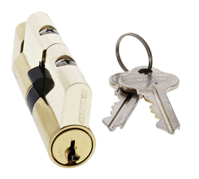 Carbine Euro Cylinder and turn Fixed Cam, 5 pin, C4 Keyed Alike, KA3, Boxed, Polished Brass